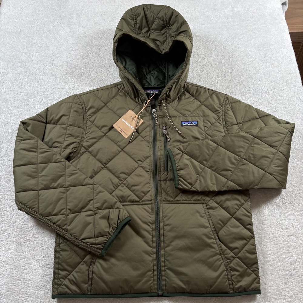 Patagonia Bomber Hoody Womens Small Basin Green Diamond Quilted Full Zip Jacket - Picture 2 of 8